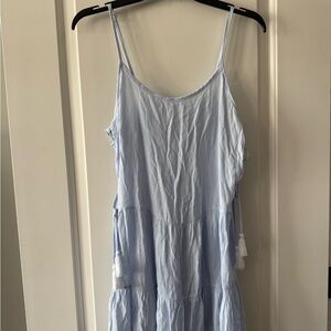 Light Blue Sleeveless Dress with Tassels Blue Boutique